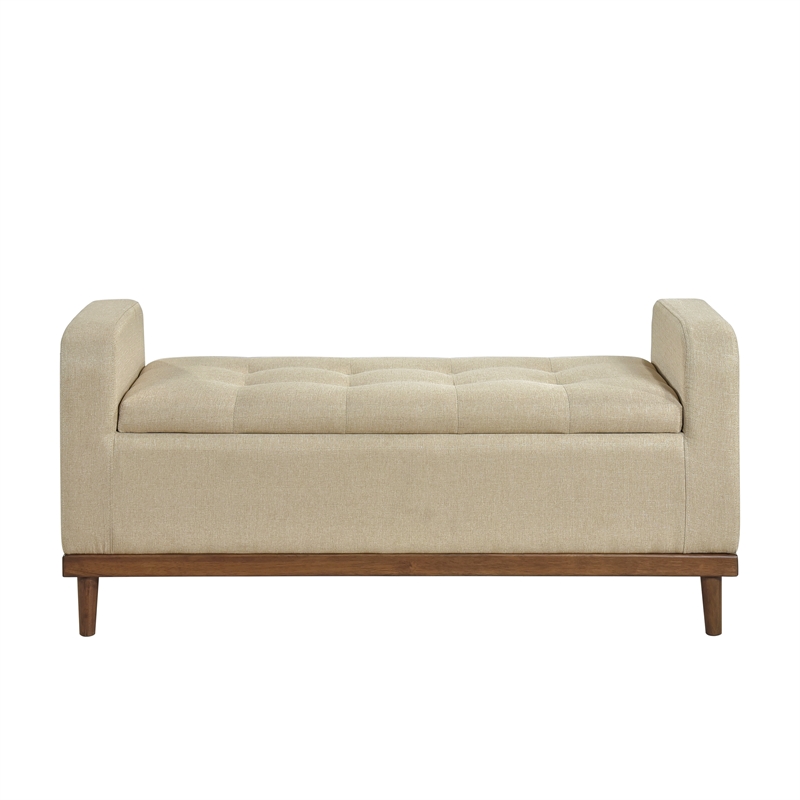 Pemberly Row Modern Fabric Lift Top Storage Bench in Light Brown