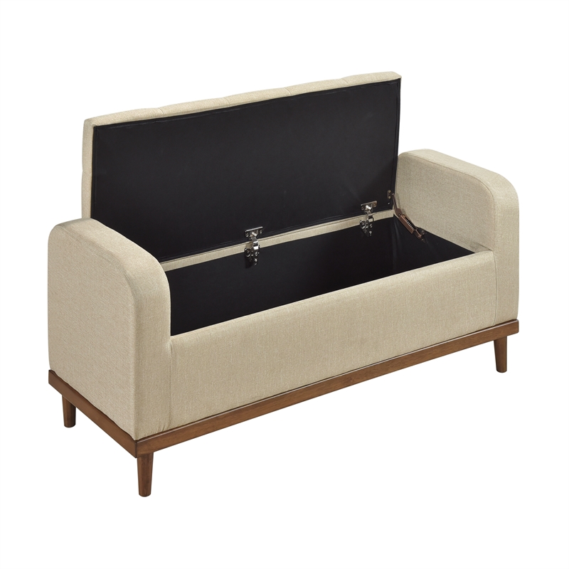 Pemberly Row Modern Fabric Lift Top Storage Bench in Light Brown