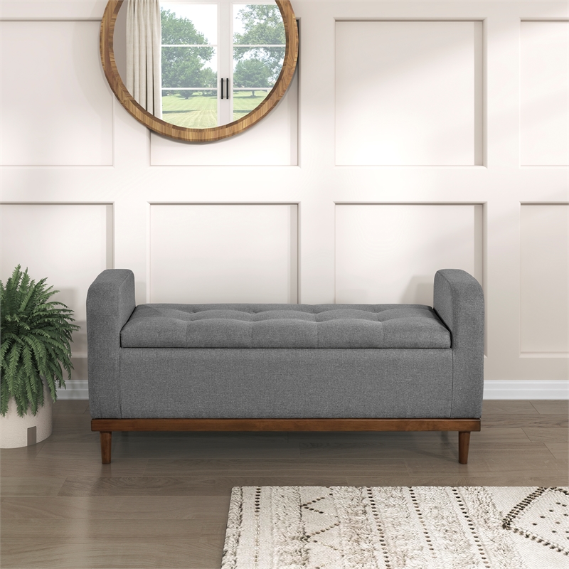 Pemberly Row Contemporary Fabric Lift Top Storage Bench in Gray