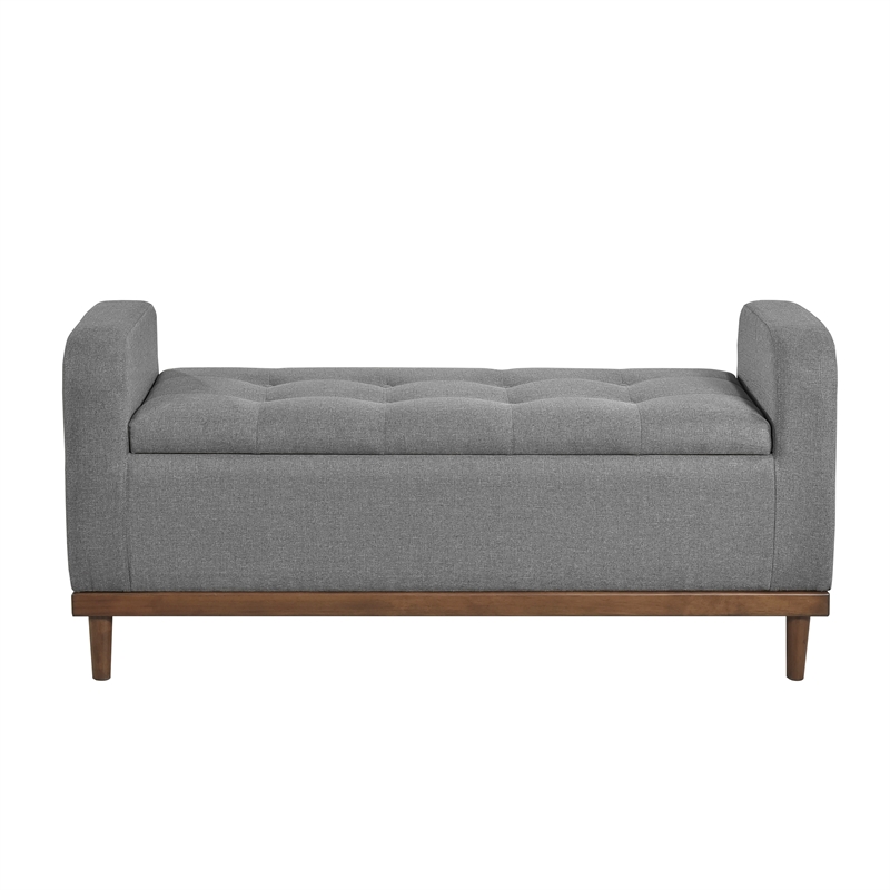 Pemberly Row Contemporary Fabric Lift Top Storage Bench in Gray