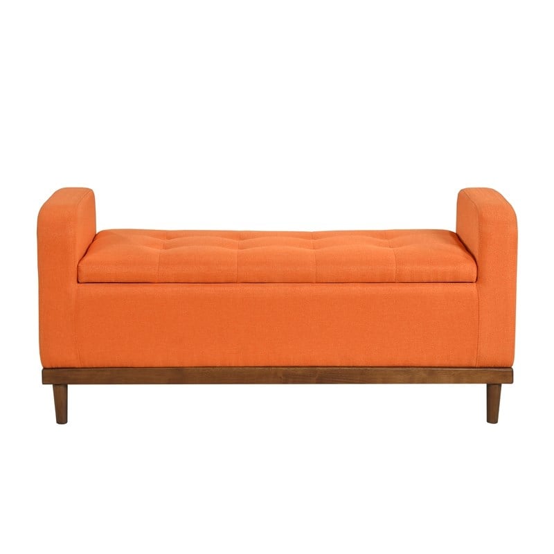 Pemberly Row Contemporary Fabric Lift Top Storage Bench in Orange