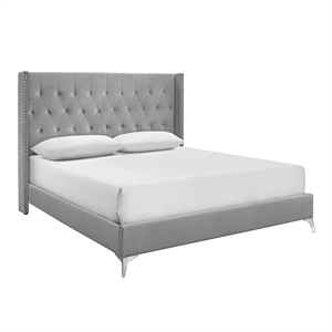 Pemberly Row Contemporary Solid Wood Queen Panel Bed in Gray