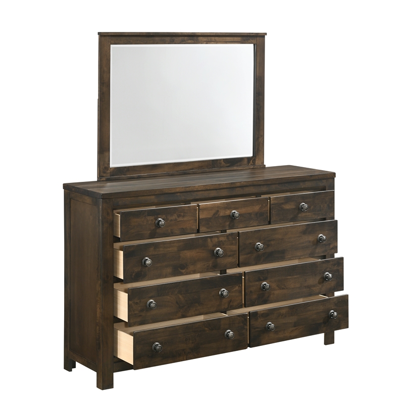 Pemberly Row Modern Solid Wood Dresser with Mirror in Rustic Gray