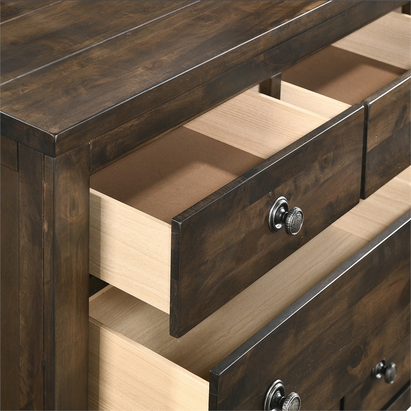 Pemberly Row Modern Solid Wood Dresser with Mirror in Rustic Gray