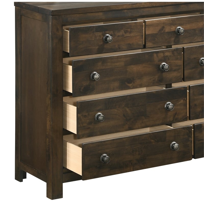 Pemberly Row Modern Solid Wood Dresser with Mirror in Rustic Gray