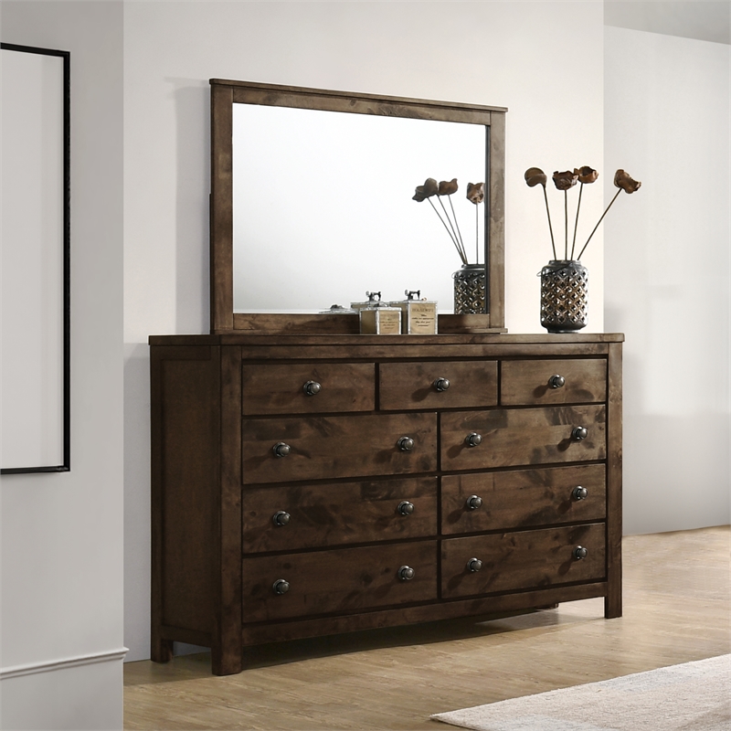 Pemberly Row Modern Solid Wood Dresser with Mirror in Rustic Gray