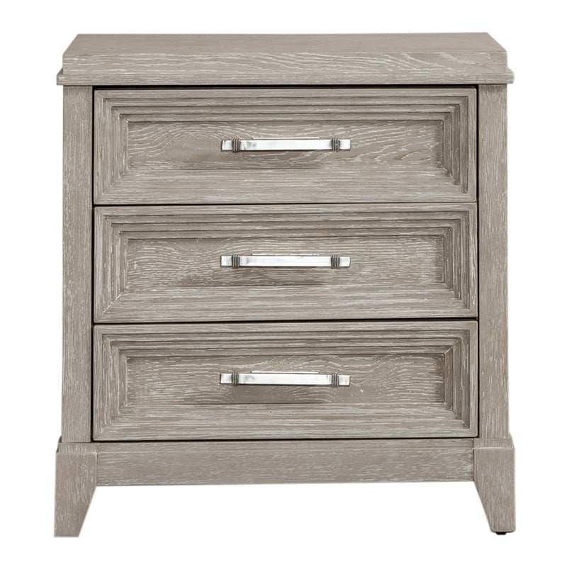 Pemberly Row Contemporary 3 Drawer Night Stand in Washed Taupe