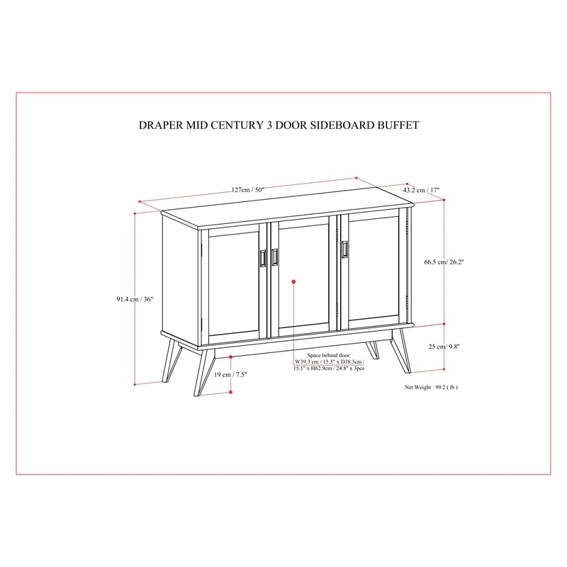 Pemberly Row Hardwood & Rubberwood 50x17