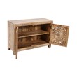 Pemberly Row 2 Door Solid Wood Accent Cabinet with Hand-Carved Doors in Natural