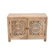 Pemberly Row 2 Door Solid Wood Accent Cabinet with Hand-Carved Doors in Natural