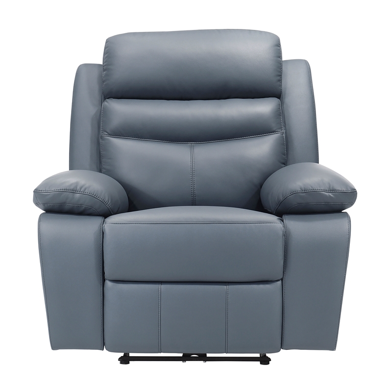 Pemberly Row Contemporary Leather Power Reclining Chair in Blue