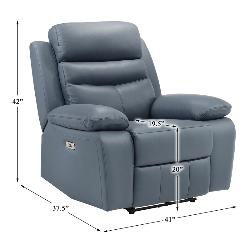 Pemberly Row Contemporary Leather Power Reclining Chair in Blue