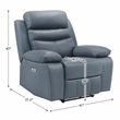 Pemberly Row Contemporary Leather Power Reclining Chair in Blue