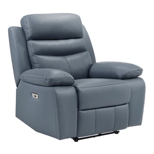 Pemberly Row Contemporary Leather Power Reclining Chair in Blue