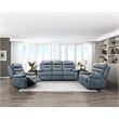 Pemberly Row Modern Leather Power Double Reclining Sofa in Blue