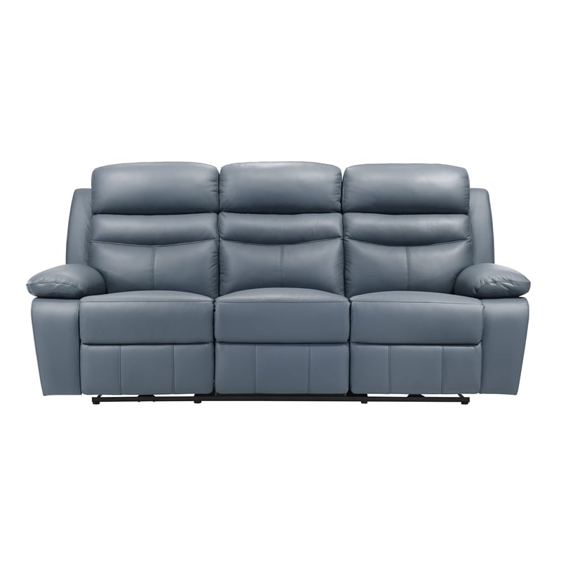 Pemberly Row Modern Leather Power Double Reclining Sofa in Blue