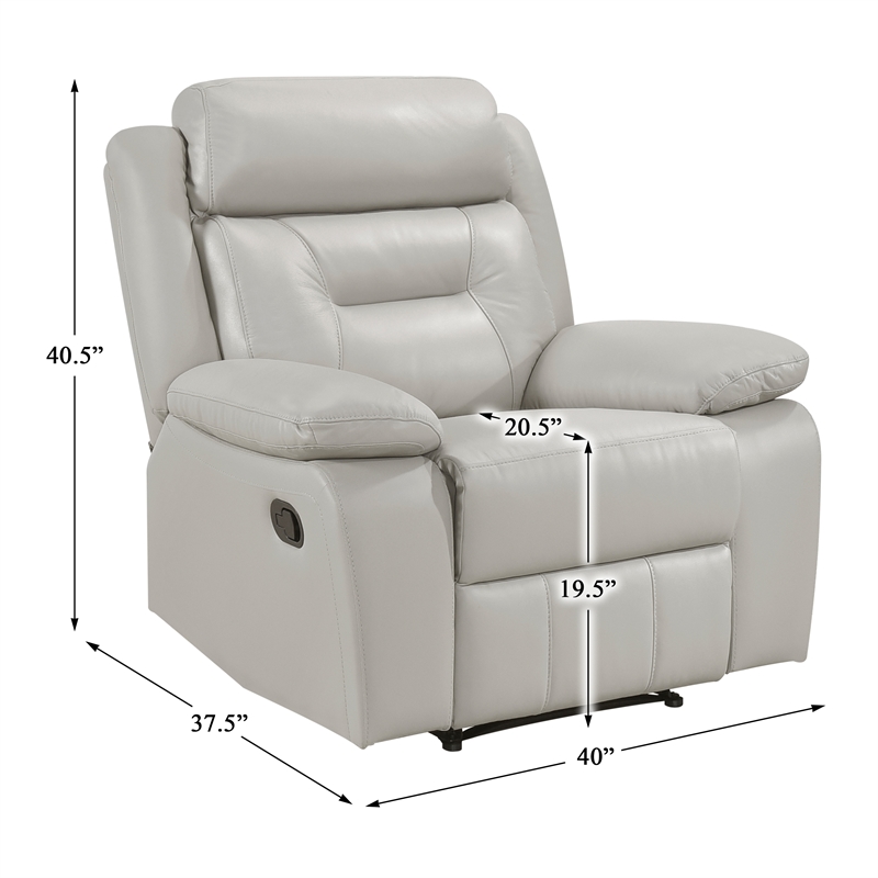 Pemberly Row Modern / Contemporary Leather Reclining Chair in Silver
