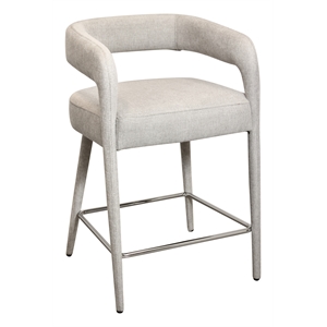 Pemberly Row Comfy Cushioned Metal Counter Chair in Ivory Linen Fabric