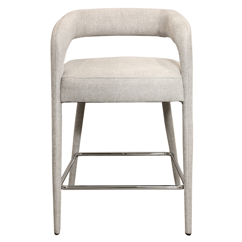 Pemberly Row Comfy Cushioned Metal Counter Chair in Ivory Linen Fabric