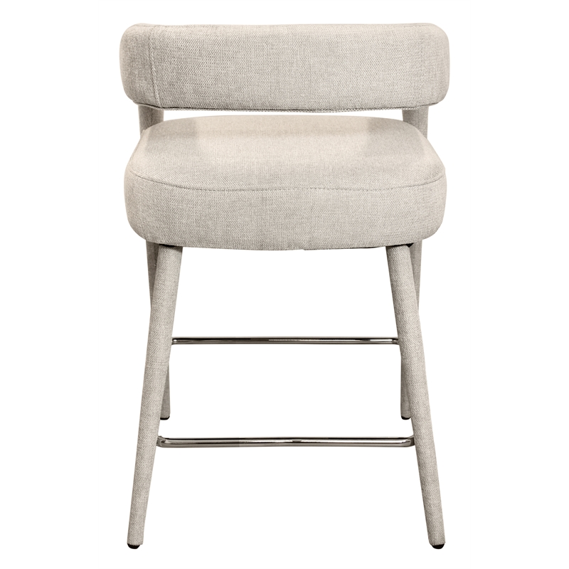 Pemberly Row Comfy Cushioned Metal Counter Chair in Ivory Linen Fabric
