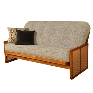 Pemberly Row Full-size Wood Futon Set in Honey with Gray Mattress
