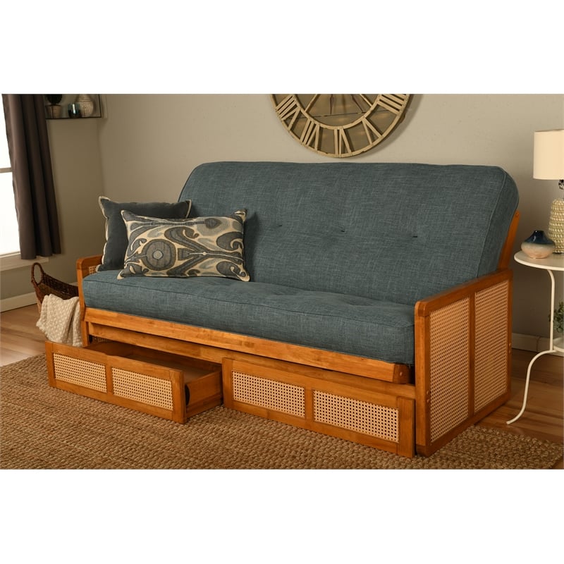 Pemberly Row Full-size Wood Futon Set with Storage and Aqua Mattress