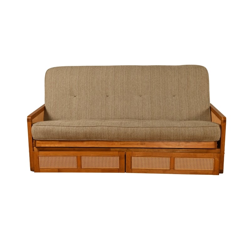 Pemberly Row Full-size Wood Futon Set with Storage and Aqua Mattress