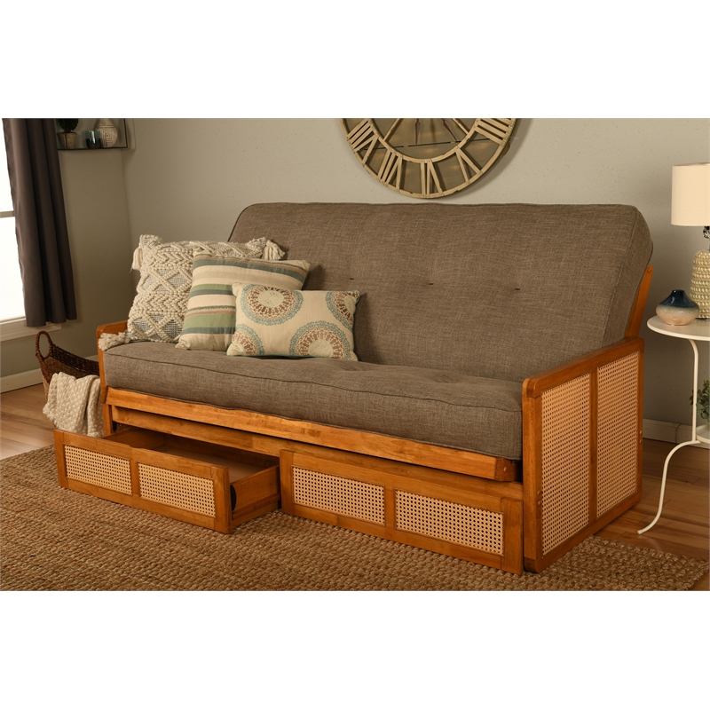 Pemberly Row Full-size Wood Futon Set with Storage and Stone Mattress