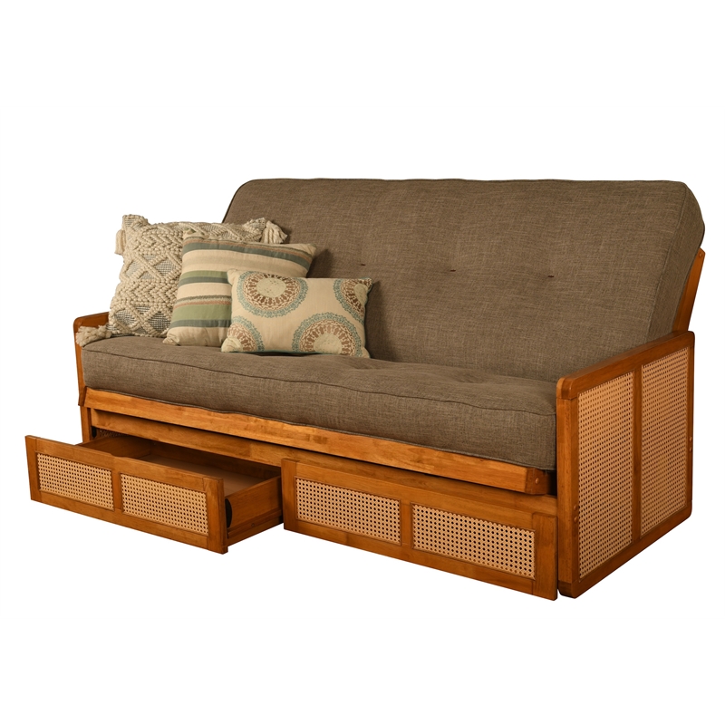 Pemberly Row Full-size Wood Futon Set with Storage and Stone Mattress