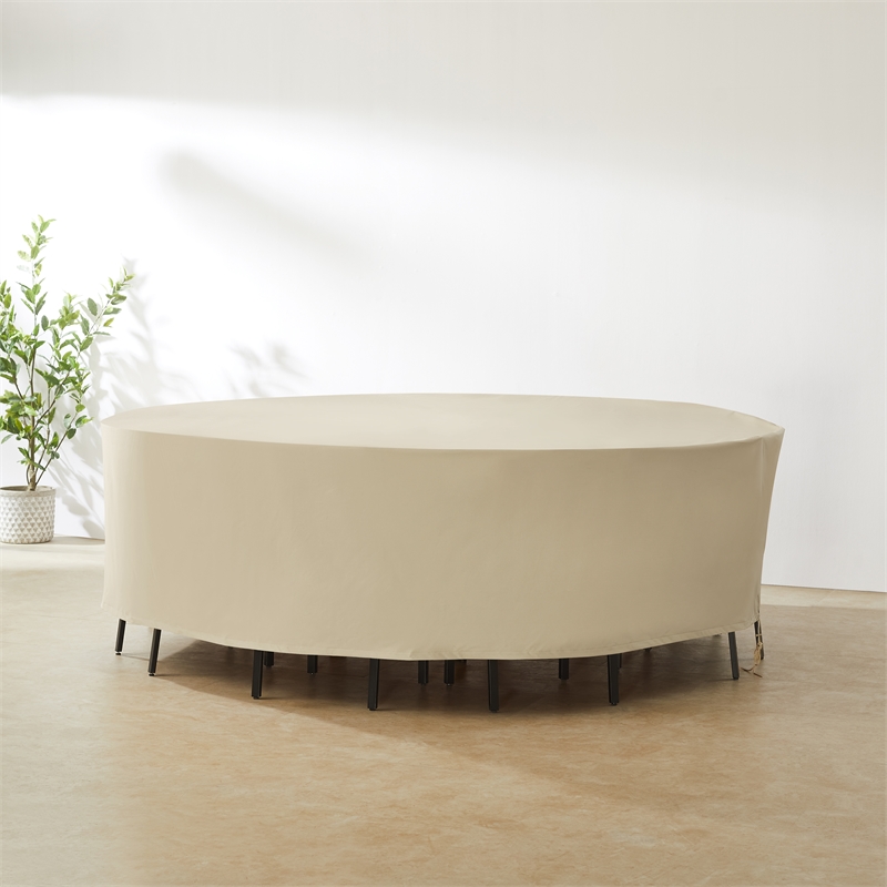 Pemberly Row Round Outdoor Furniture Cover For Patio Set in Tan