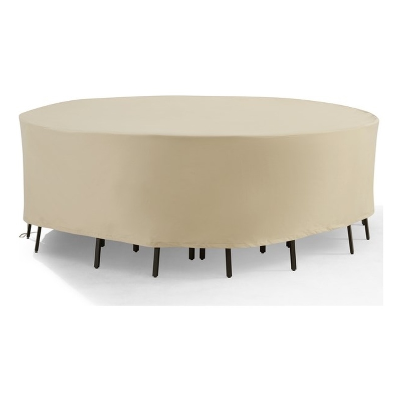 Pemberly Row Round Outdoor Furniture Cover For Patio Set in Tan