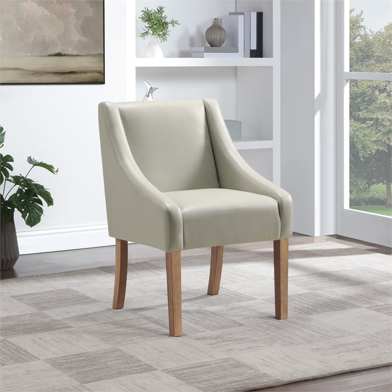 Pemberly Row Dining Chair in Cream Faux Leather with Medium Espresso Wood Legs