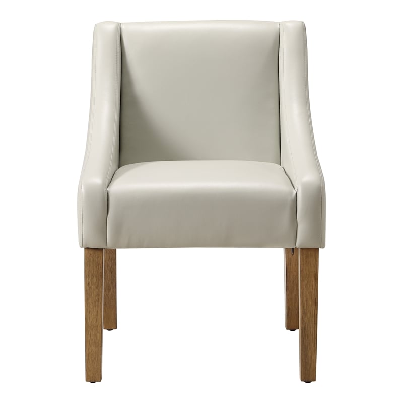 Pemberly Row Dining Chair in Cream Faux Leather with Medium Espresso Wood Legs