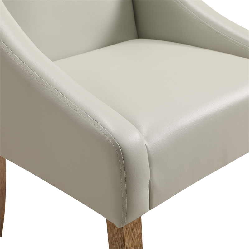 Pemberly Row Dining Chair in Cream Faux Leather with Medium Espresso Wood Legs