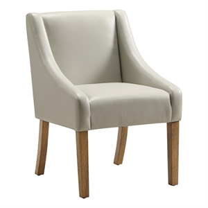 Pemberly Row Dining Chair in Cream Faux Leather with Medium Espresso Wood Legs