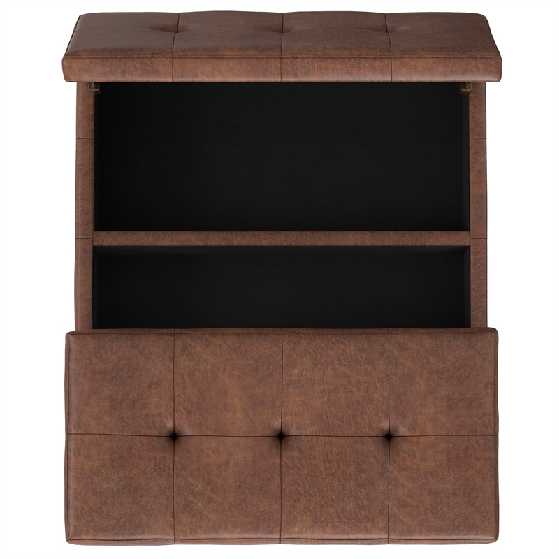 Pemberly Row Lift Top Coffee Table Storage Ottoman - Distressed Saddle Brown