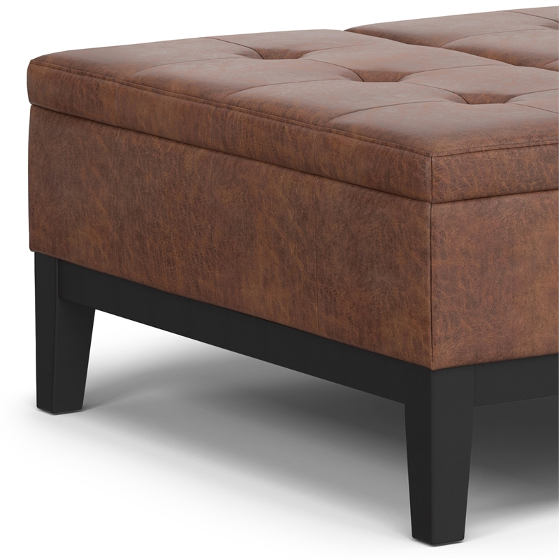 Pemberly Row Lift Top Coffee Table Storage Ottoman - Distressed Saddle Brown