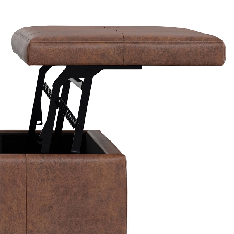 Pemberly Row Lift Top Coffee Table Storage Ottoman - Distressed Saddle Brown