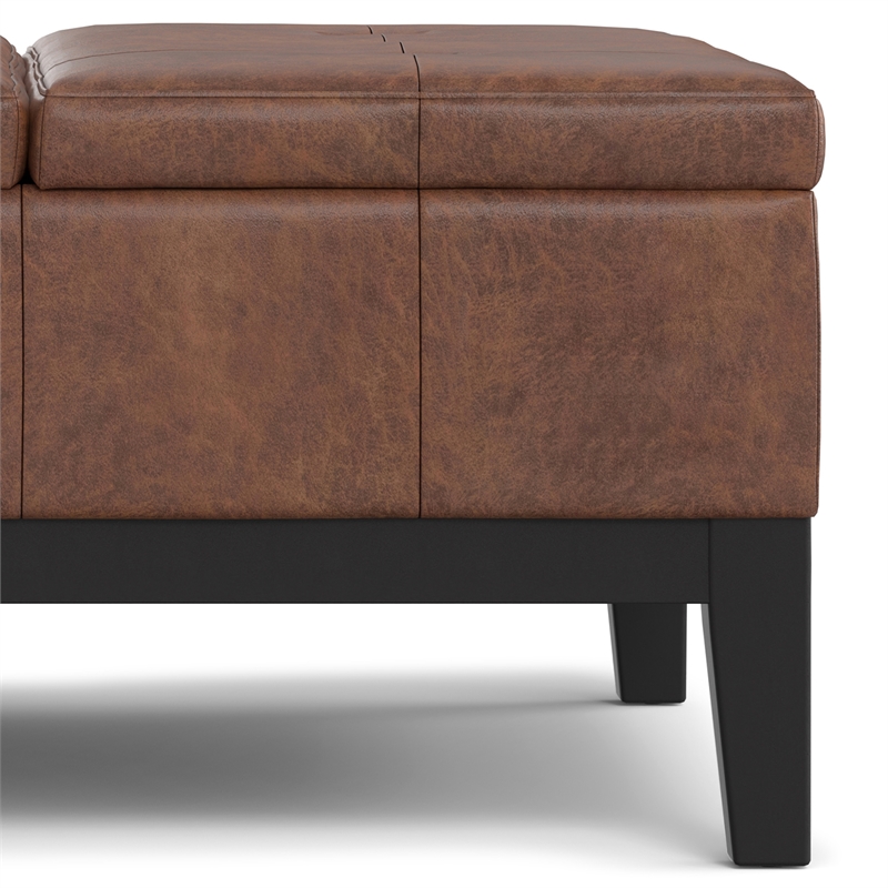 Pemberly Row Lift Top Coffee Table Storage Ottoman - Distressed Saddle Brown