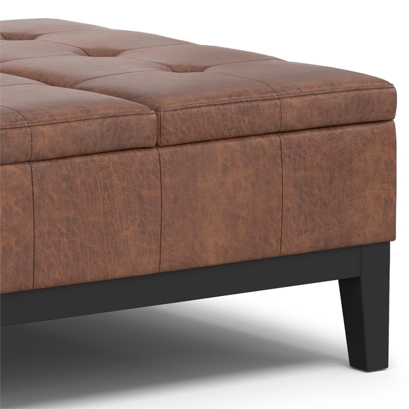 Pemberly Row Lift Top Coffee Table Storage Ottoman - Distressed Saddle Brown