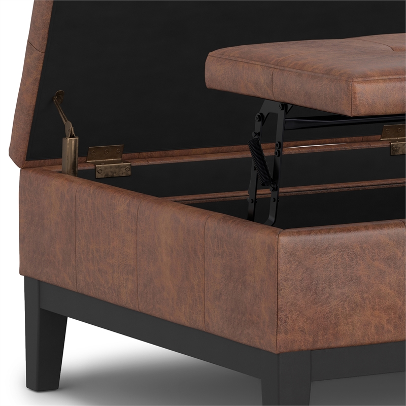 Pemberly Row Lift Top Coffee Table Storage Ottoman - Distressed Saddle Brown