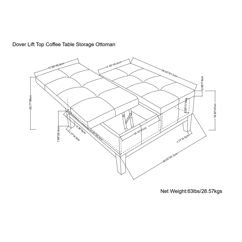 Pemberly Row Lift Top Coffee Table Storage Ottoman - Distressed Saddle Brown