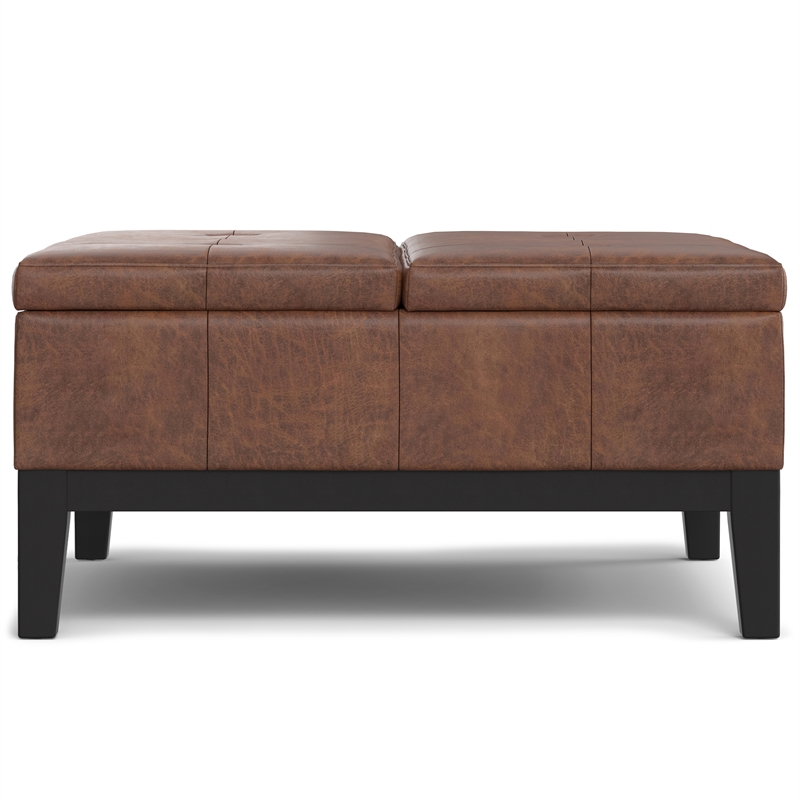 Pemberly Row Lift Top Coffee Table Storage Ottoman - Distressed Saddle Brown