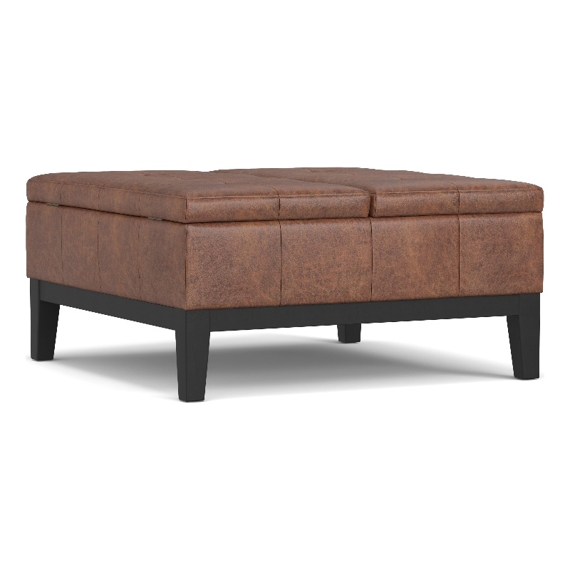 Pemberly Row Lift Top Coffee Table Storage Ottoman - Distressed Saddle Brown