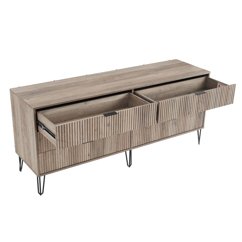 Pemberly Row Engineered Wood 6-Drawer Double Low Dresser in Gray