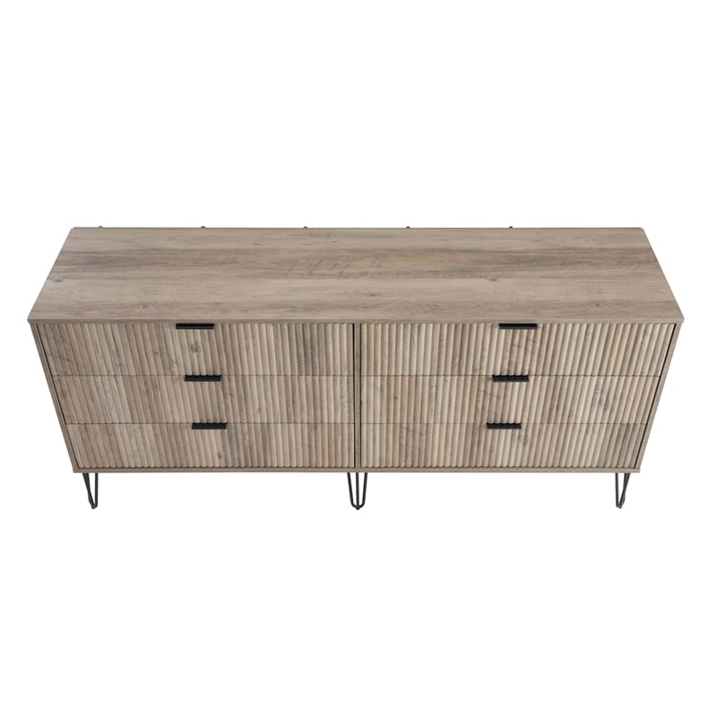 Pemberly Row Engineered Wood 6-Drawer Double Low Dresser in Gray