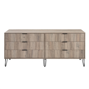 Pemberly Row Engineered Wood 6-Drawer Double Low Dresser in Gray