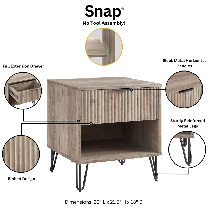 Pemberly Row 2-Piece Standard 3-Drawer Dresser and 1.0 Nightstand in Light Gray