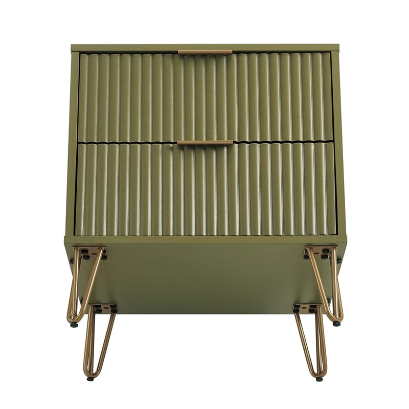 Pemberly Row Nightstand from Engineered Wood in Olive Green - Set of 2