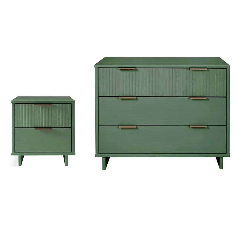 Pemberly Row 2-Piece Standard Dresser and Nightstand Set - Wood - Sage Green